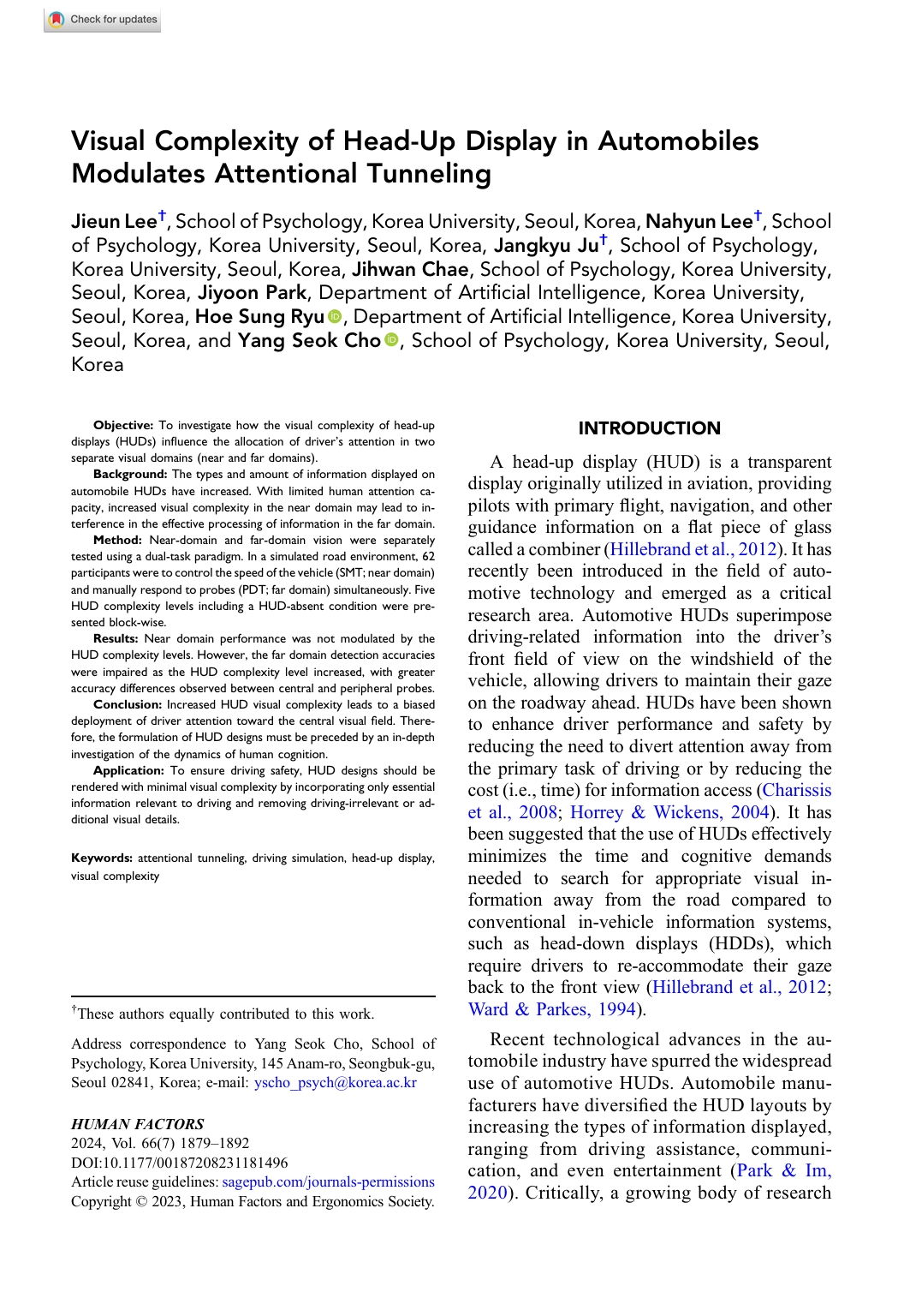 Visual complexity of head-up display in automobiles modulates attentional tunneling