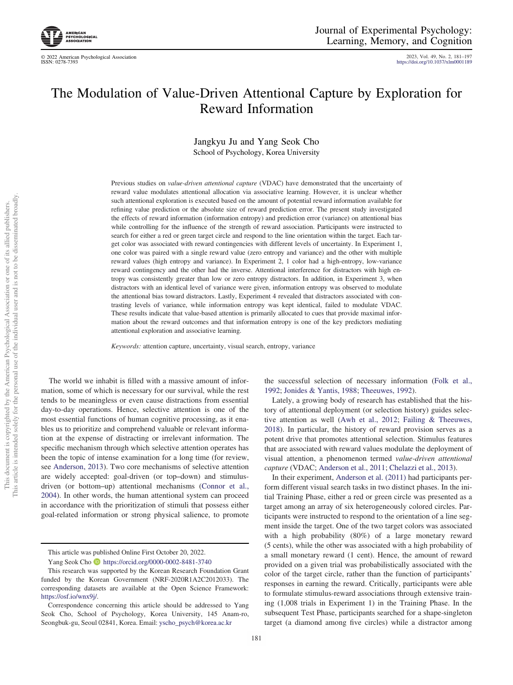 The modulation of value-driven attentional capture by exploration for reward information